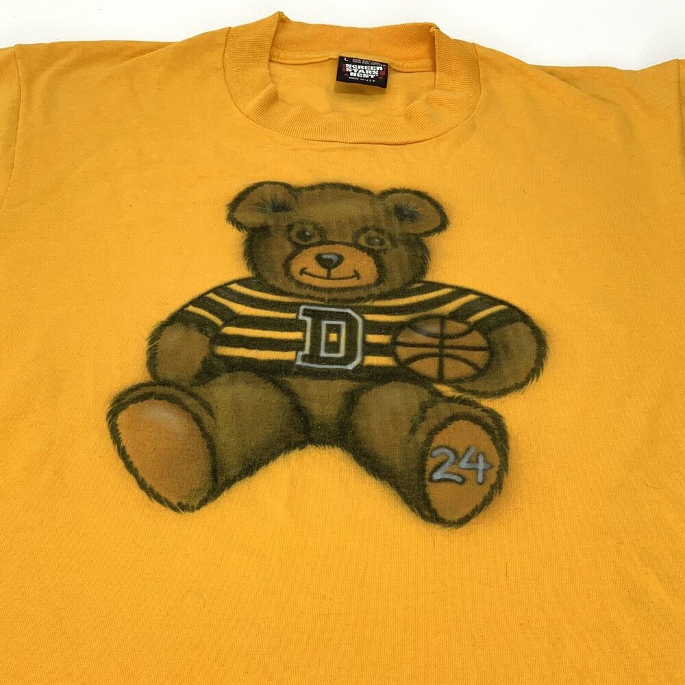 VINTAGE BASKETBALL TEDDY BEAR RARE SHIRT #24 Screen Stars Best Sz L Kobe?